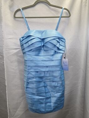 Sky Blue Satin Tiered Cocktail Dress